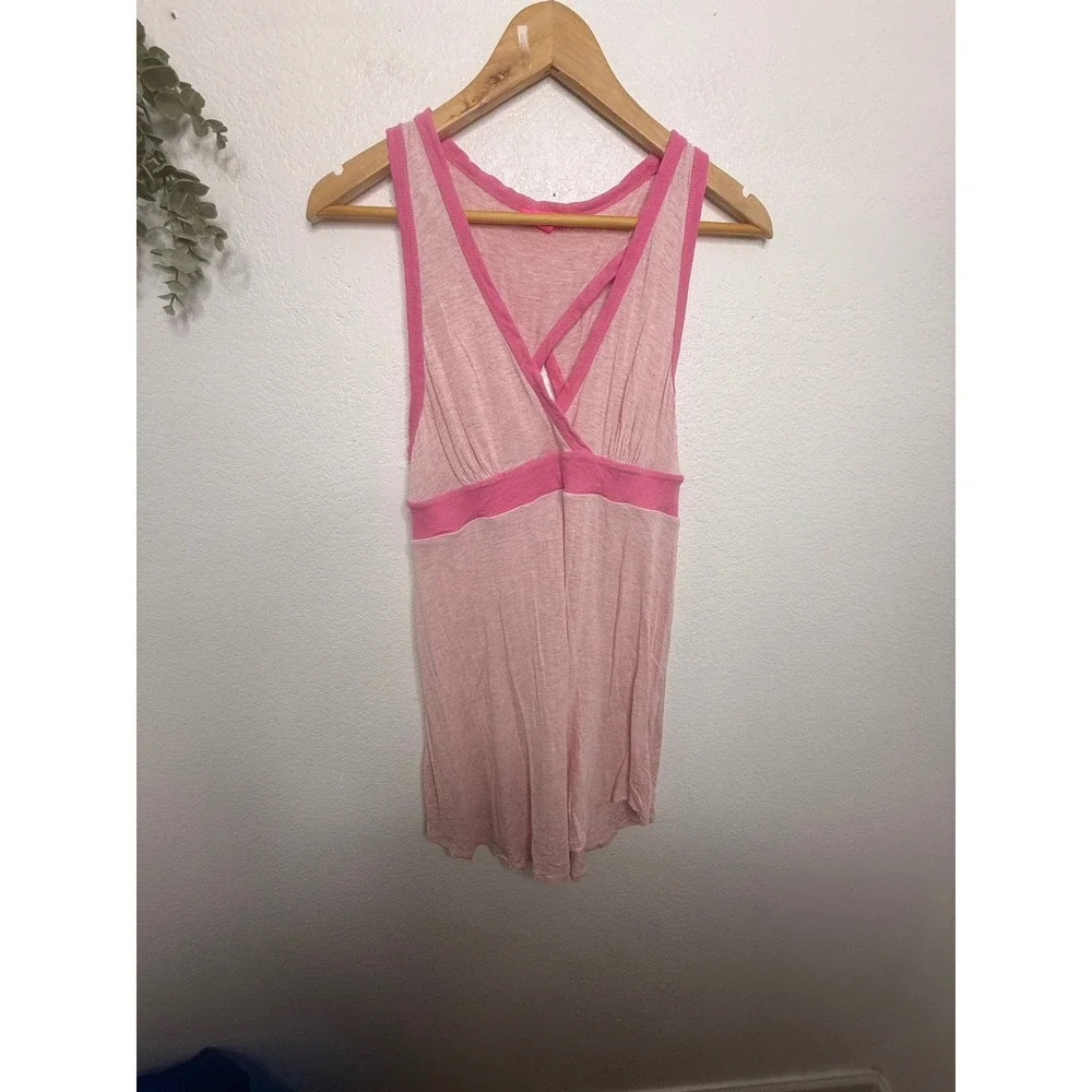 Betsey Johnson Intimates Pink Heathered V-Neck‎ Babydoll Chemise Nightgown Large